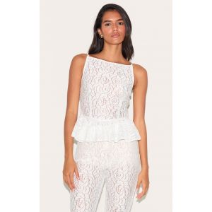 Femme Top p&eacute;plum en dentelle blanche transparente sans manches | Taille 42 - Taille 42