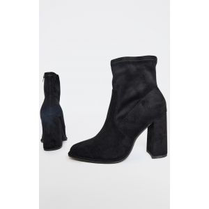 Bottes en suédine noire à talon aiguille carré haut et bout pointu, Noir - Taille 36