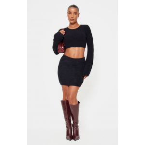 Mini-jupe en maille tricot noire douce, Noir - Taille S
