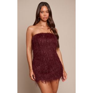 Femme Robe moulante bustier bordeaux &agrave; franges paillet&eacute;es | Taille 36 - Taille 36