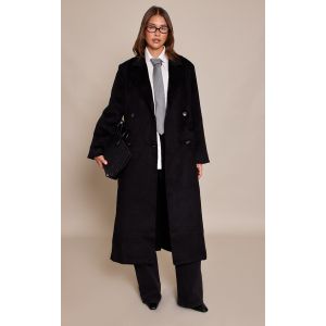 Femme Manteau long structur&eacute; effet laine noir &agrave; double boutonni&egrave;re | Taille Large - Taille L