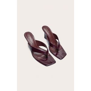 Mules style tongs carrées rembourrées en PU chocolat, Chocolat - Taille 37