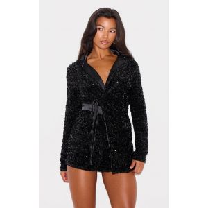 Femme Combinaison &agrave; sequins noirs et d&eacute;tail col | Taille 34 - Taille 34