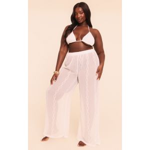 Femme Plus Ensemble de plage en mousseline de soie texturée blanche | Taille 58 - Taille 58
