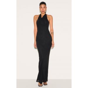 Robe longue en mousseline de soie noire à dos nu échancré, Noir - Taille 38