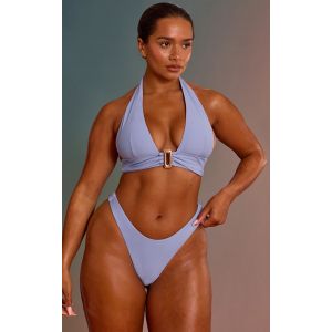 Shape Haut de maillot de bain bleu  à dos nu et empiècement doré, Bleu - Taille 34