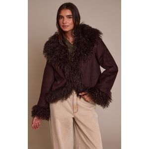 Femme Manteau en su&eacute;dine chocolat fonc&eacute; &agrave; empi&egrave;cement | Taille Large - Taille L