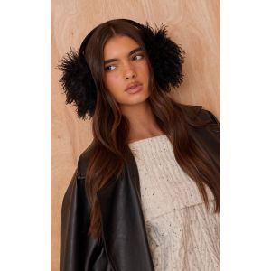 Femme Cache-oreilles en fausse fourrure longue noire - Taille One Size