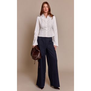 Femme Pantalon cargo tiss&eacute; bleu marine &agrave; d&eacute;tail drap&eacute; | Taille 44 - Taille 44