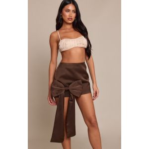 Femme Mini-jupe satin&eacute;e chocolat &agrave; noeud papillon | Taille 40 - Taille 40