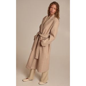 Femme Manteau Avoine &agrave; Simple Boutonnage avec Ceinture &agrave; Nouer en Effet Laine Mi-long | Taille Medium - Taille M