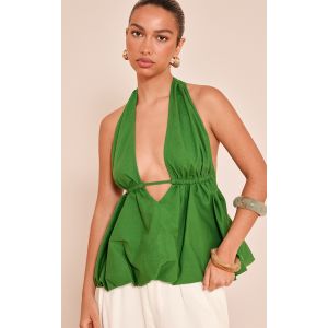 Femme Top bouffant tissé vert à dos nu et décolleté | Taille 34 - Taille 34