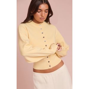 Femme Cardigan en maille tricot compacte cr&egrave;me beurre Jaune p&acirc;le | Taille Large - Taille L