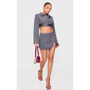 Petite Mini-jupe tissée texturée grise style portefeuille, Gris - Taille 38