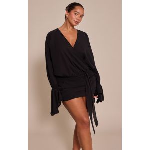Femme shape robe mini noire en mousseline de soie &agrave; manches exag&eacute;r&eacute;es | Taille 38 - Taille 38