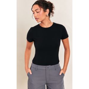 Femme Body en coton noir à col ras et manches courtes | Taille 36 - Taille 36
