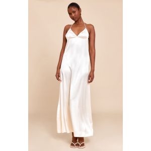 Robe longue style nuisette satinée non colorée à dos lacé, Naturel - Taille 44