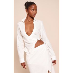 Femme Chemise en effet lin blanc à décolleté et détail torsadé | Taille 36 - Taille 36