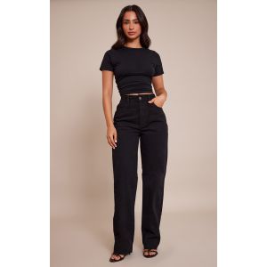 Femme PRETTYLITTLETHING Pantalon noir long droit Noir d&eacute;lav&eacute; | Taille 30 - Taille 30