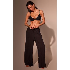 Femme Pantalon de plage fluide en effet lin noir cordons ajustables | Taille Small - Taille S