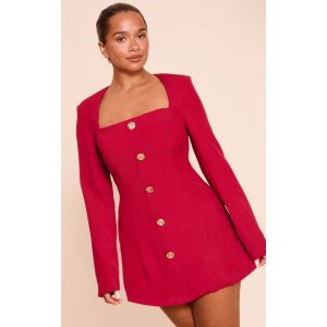 Femme Shape Mini robe de tailleur rouge à col carré et boutons martelés | Taille 36 - Taille 36