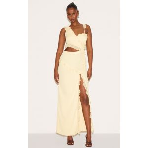 Femme Robe longue en mousseline de soie cr&egrave;me au beurre d&eacute;coup&eacute;e &agrave; volants | Taille 40 - Taille 40
