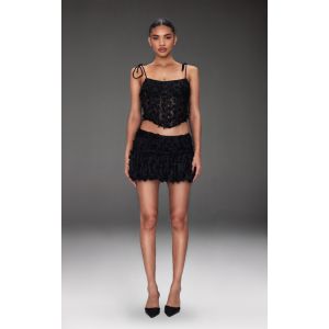Jupe bouffante en dentelle noire à paillettes, Noir - Taille 36