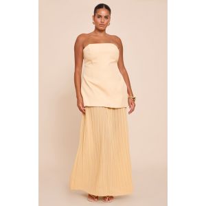 Femme Plus Robe bustier longue en mousseline de soie jaune beurre &agrave; partie jupe pliss&eacute;e Jaune citron | Taille 44 - Taille 44