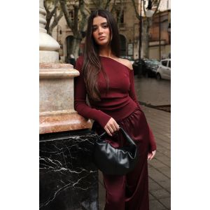 Femme Top asym&eacute;trique en maille tricot fine bordeaux | Taille XS - Taille XS