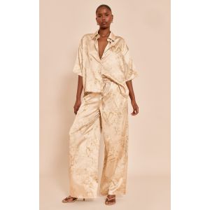 Femme Pantalon large satin&eacute; chartreuse p&acirc;le impri&eacute; cachemire | Taille 42 - Taille 42