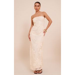 Robe longue bustier texturée non colorée à fleurs brodées, Non coloré - Taille 34