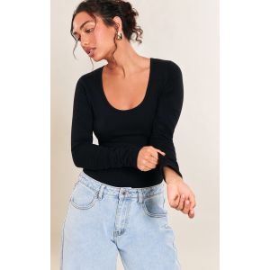 Femme Body en coton noir &agrave; col rond et manches longues | Taille 40 - Taille 40