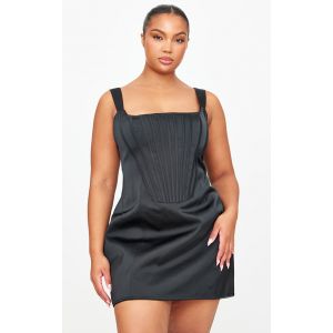 Plus Robe style corset moulante tissée deluxe noire à lacets dans le dos, Noir - Taille 56