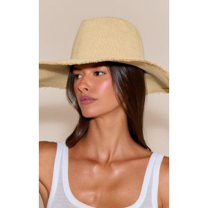 Chapeau soleil style fedora en raphia non coloré à brodure élimée, Non coloré - Taille One Size