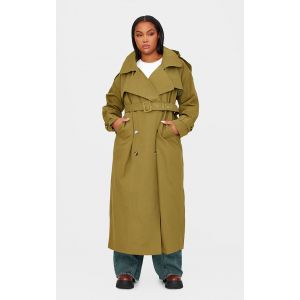 Femme PLT Label Plus Trench long tissé kaki à capuche oversize | Taille 44 - Taille 44