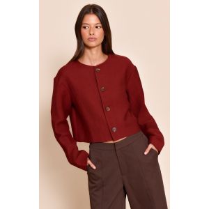 Veste en effet lin rouille à épaules carrées et boutons, Rouille - Taille 34