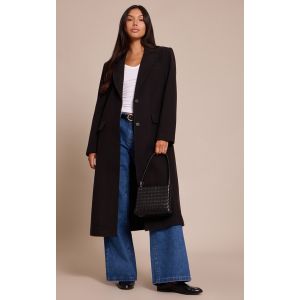 Femme Manteau long en effet laine noir &agrave; simple boutonni&egrave;re et lis&eacute;r&eacute;s structurants | Taille Medium - Taille M