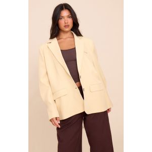 Femme Blazer cr&egrave;me au beurre &agrave; &eacute;paules carr&eacute;es et coutures structurantes Jaune p&acirc;le | Taille 38 - Taille 38