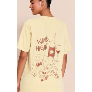 Femme Citron Wine Night Graphique Oversize T-Chemise Jaune citron | Taille Small - Taille S