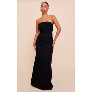 Robe bustier longue noire à buste froncé, Noir - Taille 38