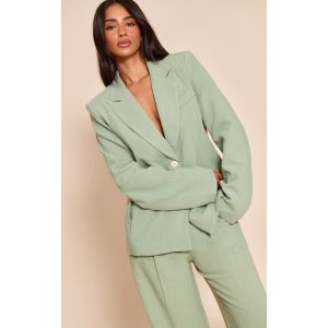 Femme Petite Blazer oversize en effet lin vert sauge à poches | Taille 30 - Taille 30