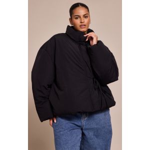 Femme Plus Veste matelass&eacute;e noire &agrave; col montant et taille nou&eacute;e | Taille XL - Taille XL