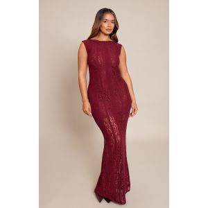 Femme Shape Robe longue en dentelle bordeaux &agrave; col bateau | Taille 38 - Taille 38