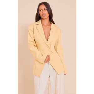 Femme Petite Blazer de tailleur cache-coeur cr&egrave;me au beurre &agrave; &eacute;paules carr&eacute;es Jaune p&acirc;le | Taille 30 - Taille 30