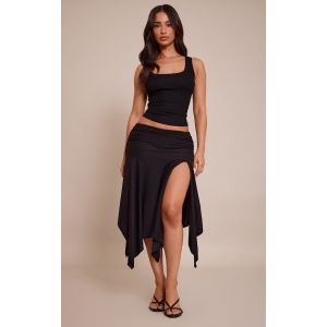 Femme Petite Jupe mi-longue asymétrique douce noire froncée | Taille 40 - Taille 40