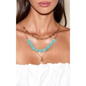 Collier superposé en perles turquoise à pendentif étoile de mer, Turquoise - Taille One Size