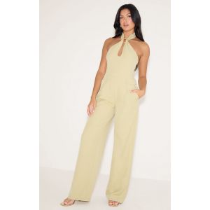 Femme Sage Tissé Dos nu Trim Jambes larges Jumpsuit Beige | Taille 40 - Taille 40