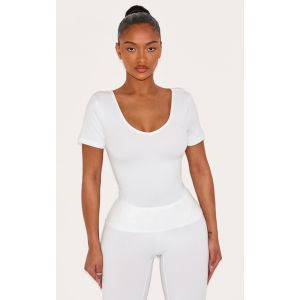 Femme Shape Body sculptant blanc à col en V et manches courtes | Taille Small - Taille S