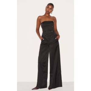 Combinaison de tailleur bustier large tissée noire à boutons, Noir - Taille 32