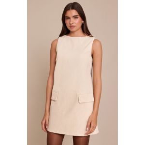 Femme Robe droite carr&eacute;e en velours c&ocirc;tel&eacute; cr&egrave;me &agrave; col bateau | Taille 36 - Taille 36